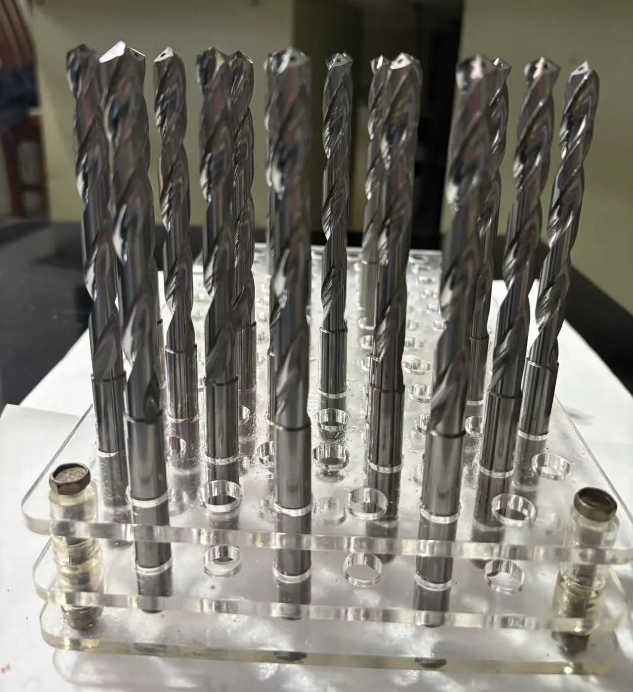 Coolant-thru drills before coating